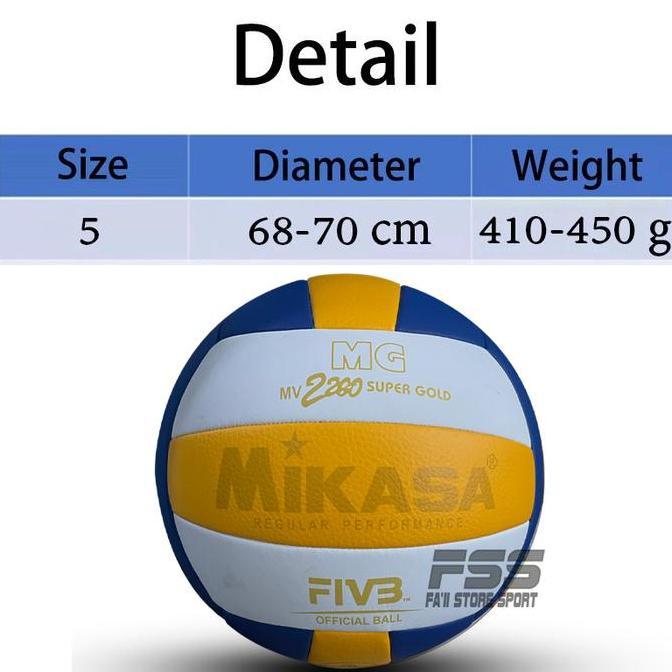 Bola Volly Mikasa Jahit Mesin SUPER GOLD 2200 - Kulit Sintetis Jeruk Berkualitas Tinggi - Voly Plus 