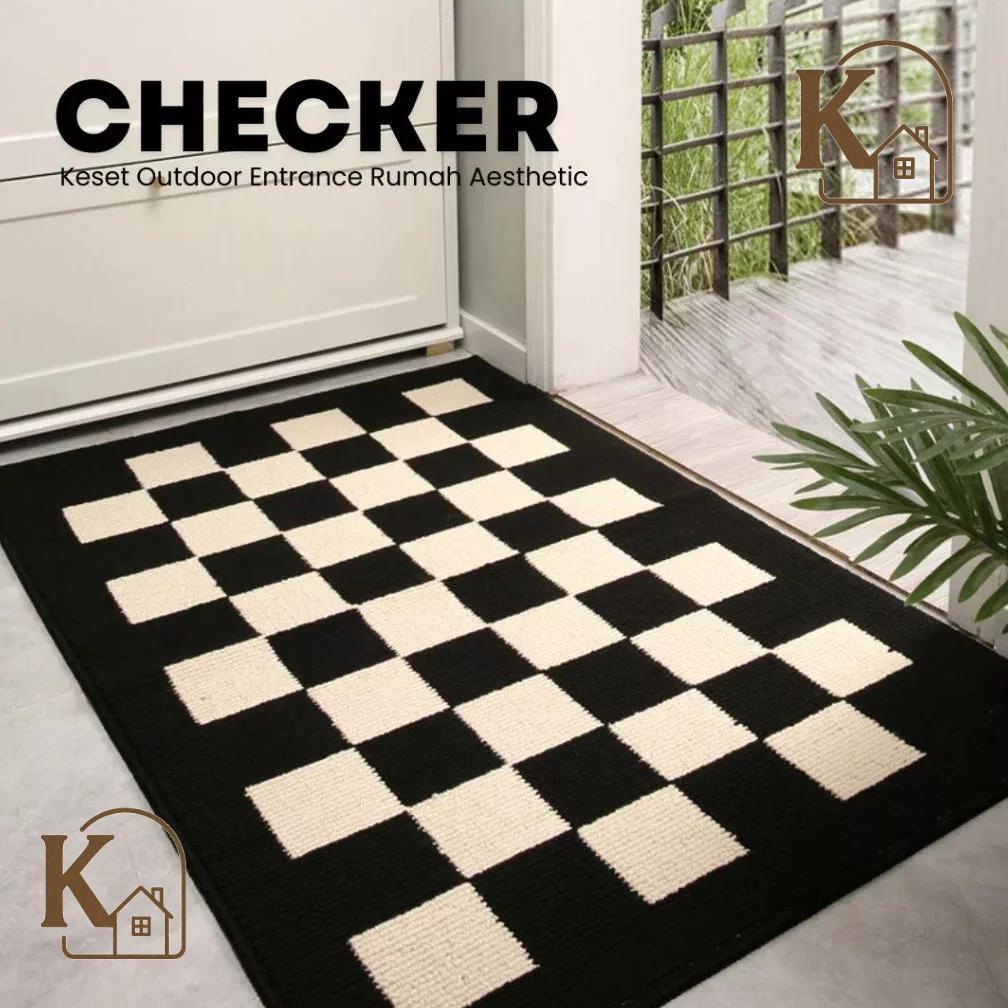Kivi - Keset Checker 50x80cm untuk Pintu Rumah, Keset Outdoor Anti Slip Aesthetic, Menyerap Air & Ko