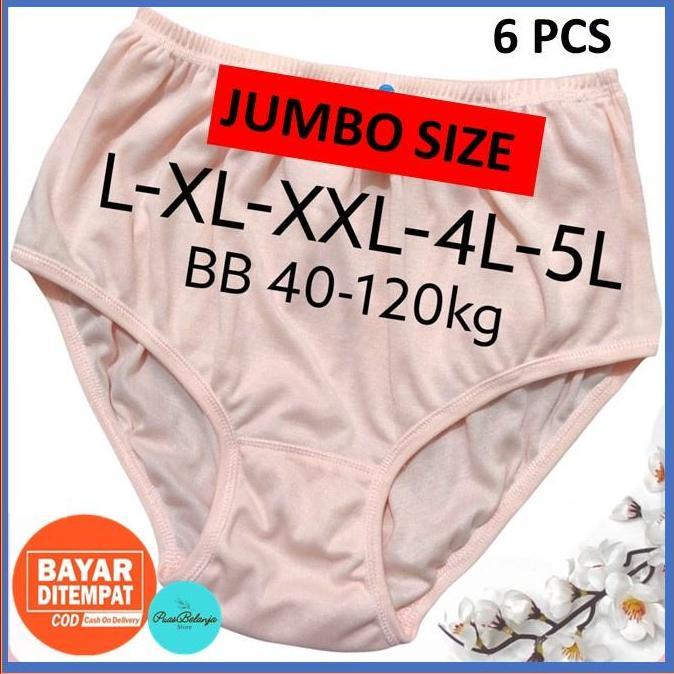 Celana Dalam Wanita Katun Double Knit JUMBO SIZE CD Wanita Jumbo CD Ibu Hamil Tebal 6 PCS