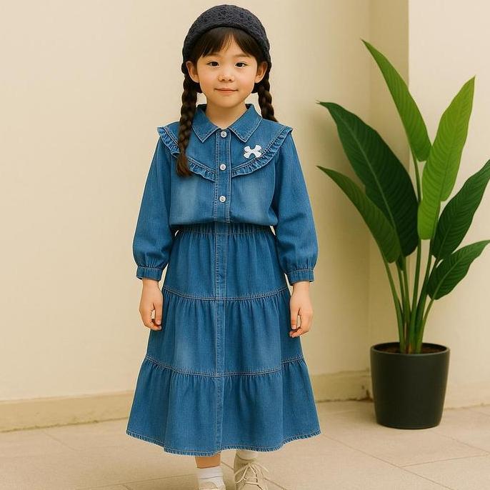 Alesha Setelan Rok jeans Anak perempuan baju muslim anak 3-10tahun