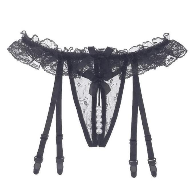 MissLinje Baju Dinas Wanita Lingerie Stoking Set Celana Dalam Gstring Mutiara dan Stocking y