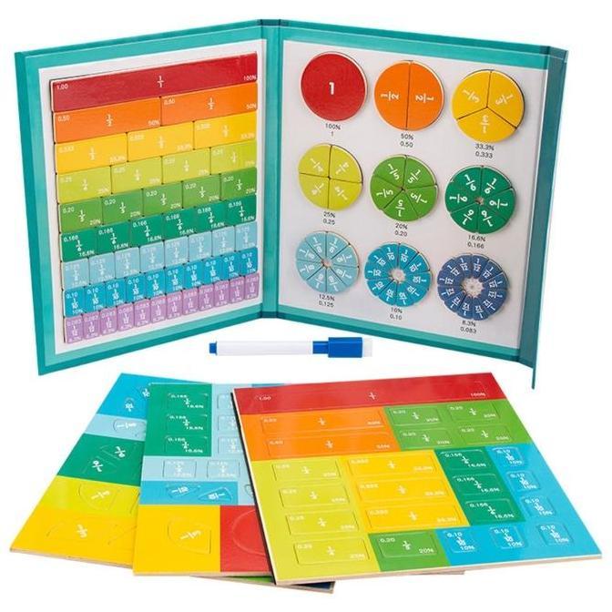 Fraction Game Magnetic Wooden Travel Toy Mainan Anak Belajar Pecahan