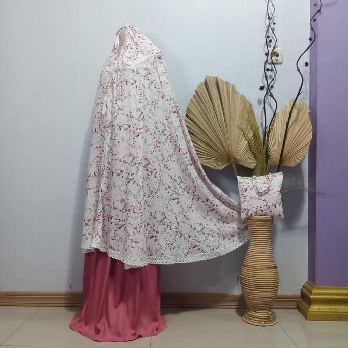 Mukena Rayon Jumbo Dewasa (All Dusty Pink) Free tas jingjing/Mukena Daily/Mukena traveling Muslim Ka