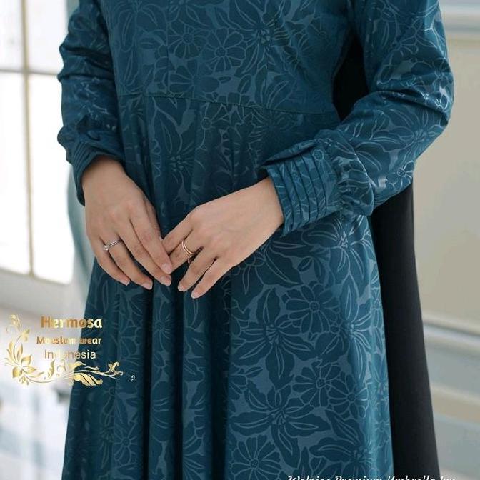 [Gamis hermosa] Gamis embos hermosa - Gamis motif lily warna tosca original hermosa/gamis bunga lily