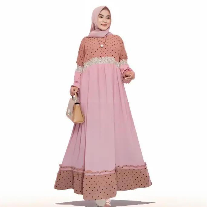 Gamis Jumbo Syari Bakhri Bahan Ceruty Motif Polkadot Busui Full Furing Size 3XL LD 130 Baju Dress Mu