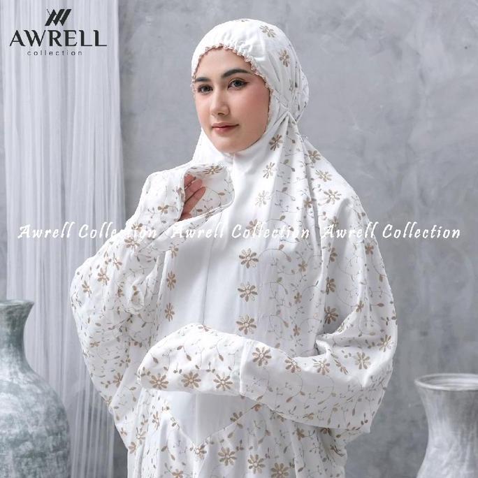 Awrellcollection - Mukena Dewasa Terusan Sutra Bordir Jumbo Premium Series Putih Mewah