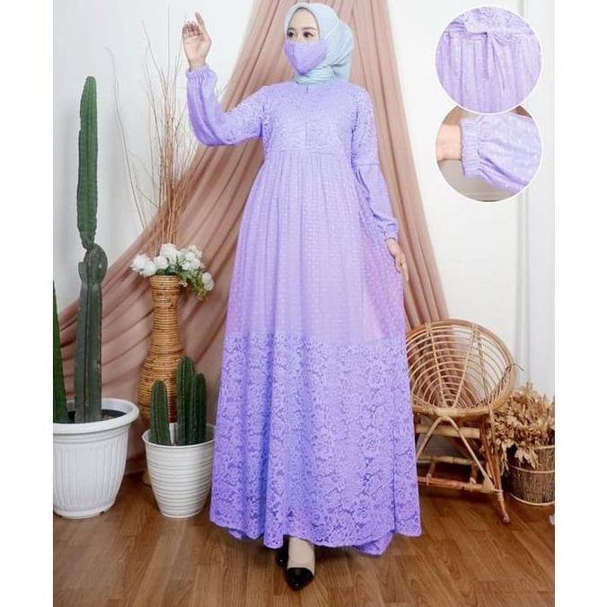 GAMIS BRUKAT TILE DOT JUMBO DRESS PESTA TERBARU UP TO LD 140 CM Navy Putih Hitam Wanita Kondangan Ma