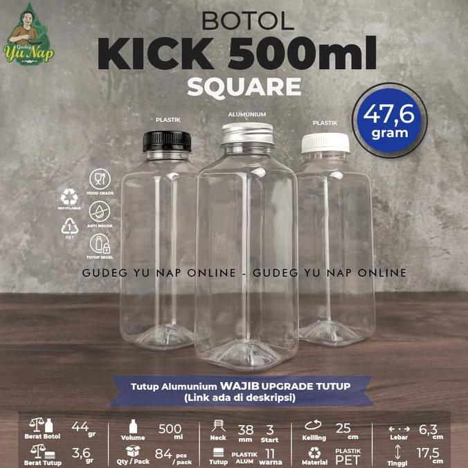 Botol Kick Square 500 ml (Kotak) - Botol Plastik 500ml