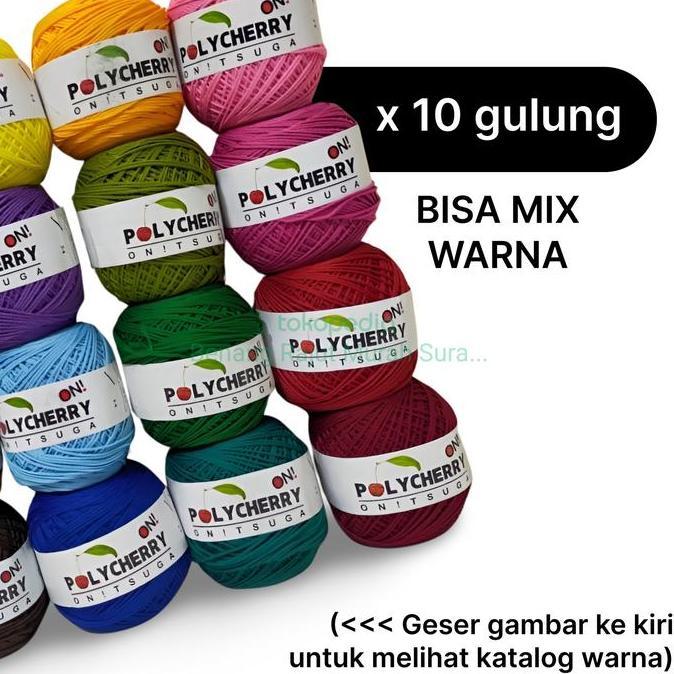 Benang Rajut Polyester Polycherry Grosir 10 Gulung Bisa Campur Warna