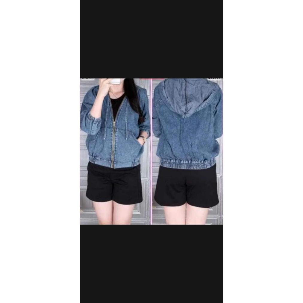 Termurah Jaket Jeans Wanita Hoodie Sleting Zipper Wanita Korea Kekinian