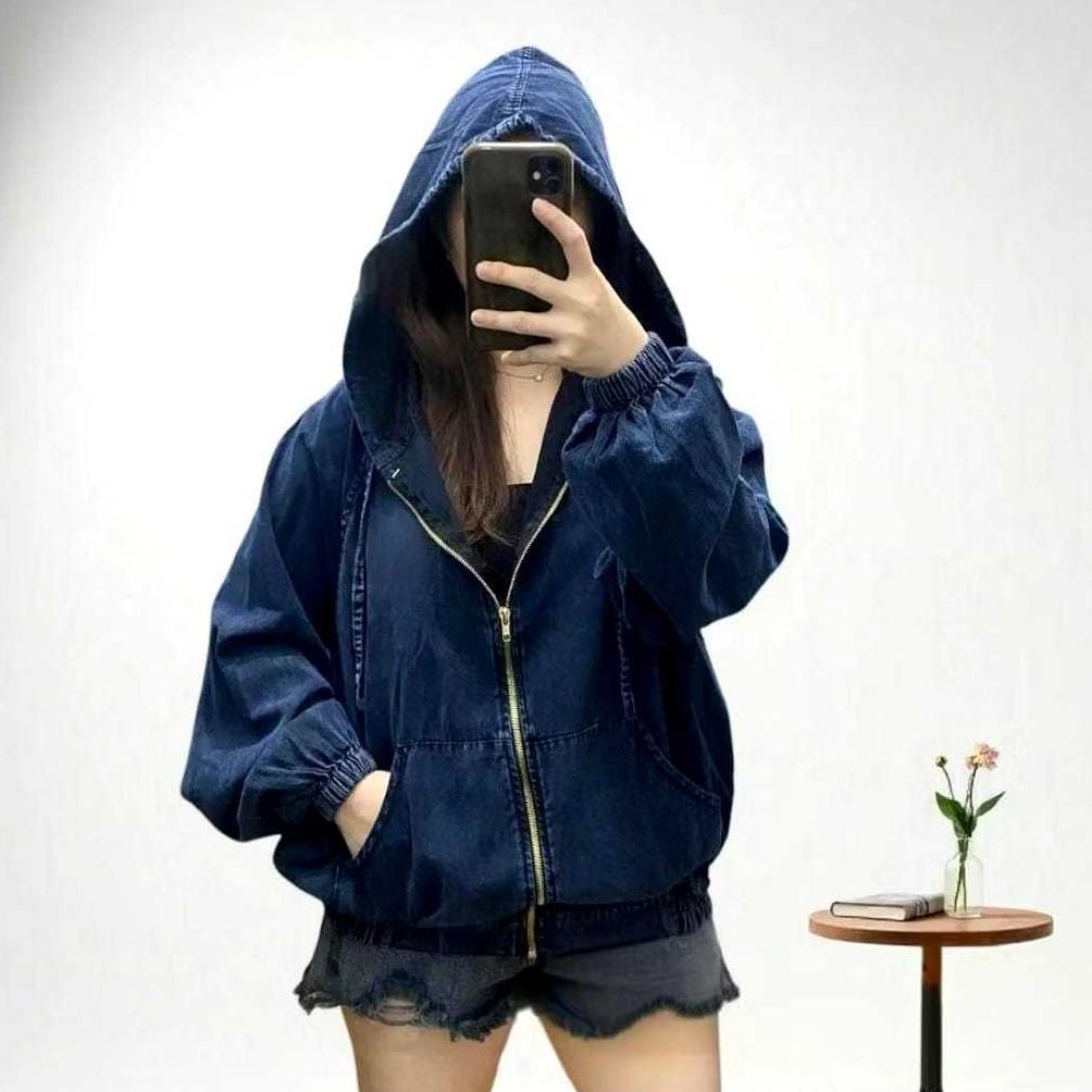 HOT JAKET JEANS HOODIE SLETING JAKET ZIPPER LD-130 SUPER JUMBO XXXL- JAKET JEANS WANITA JUMBO TERLAR