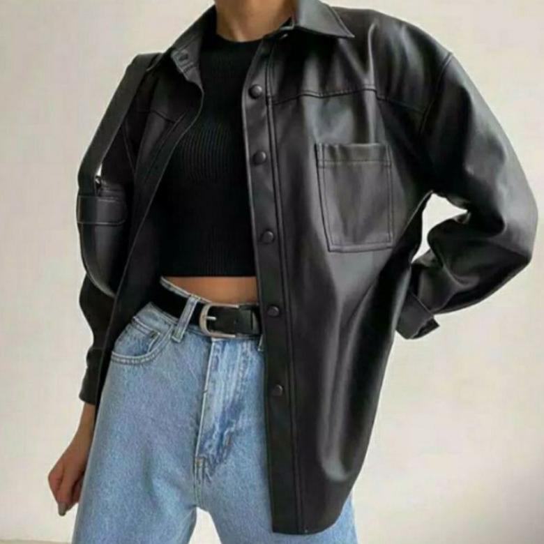 TERLARIS Jaket Kulit Wanita Big Size/Jaket Semi Kulit BLazer Oversize Wanita/kemeja jas 2026