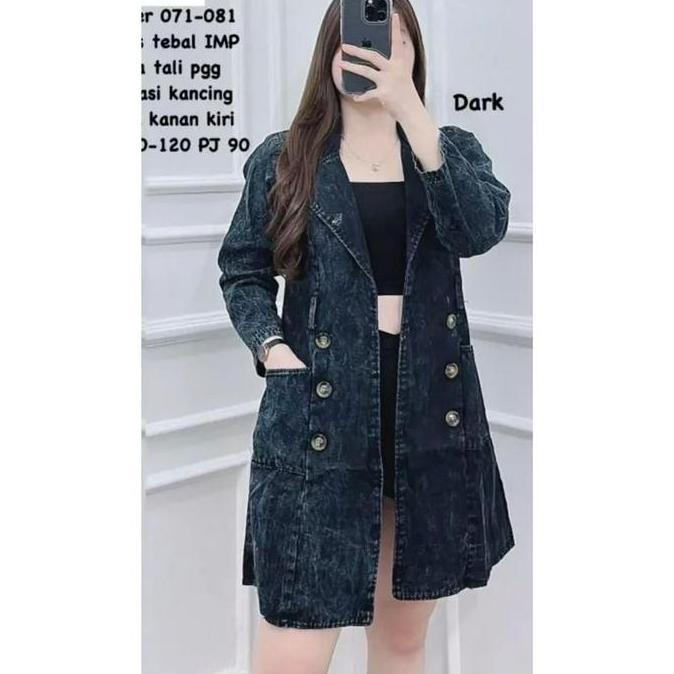 TERKINI Long blazer jeans tebal lengan panjang varian kancing depan/outer tunik jeans bkk Kantong Le