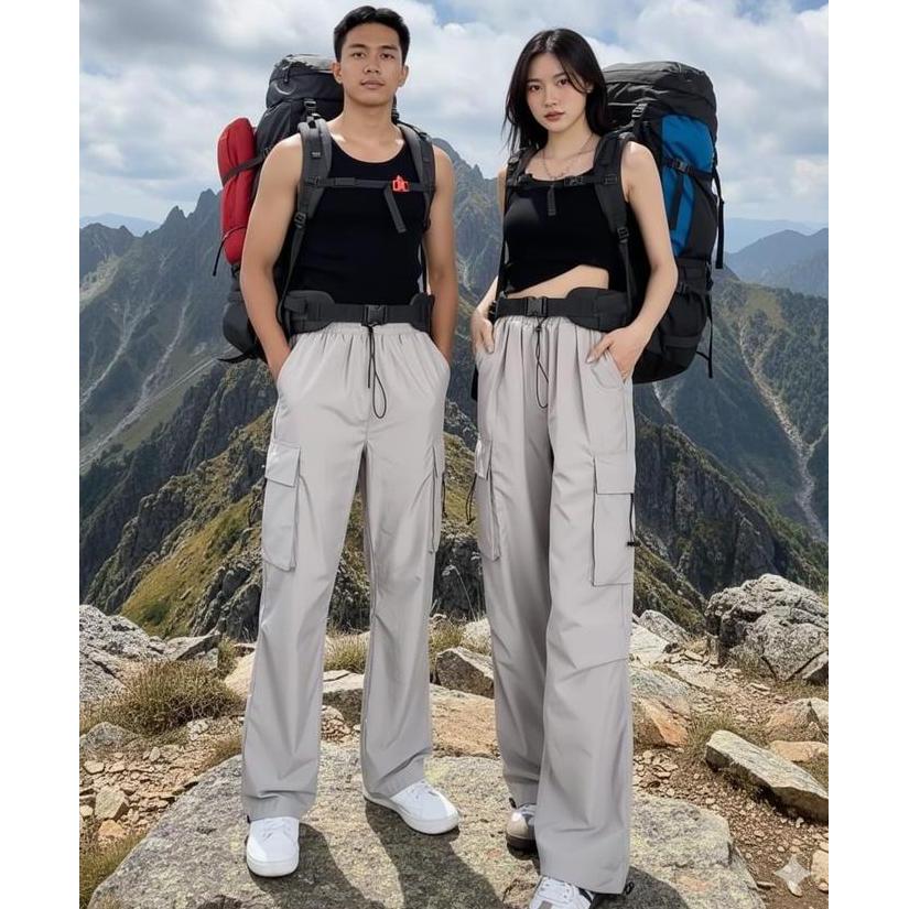 OOTD (Beli 1 gratis 1)Celana Kiya Cargo Pant Serut Kulot Highwaist Wanita Casual Kain Katun Bukan Li