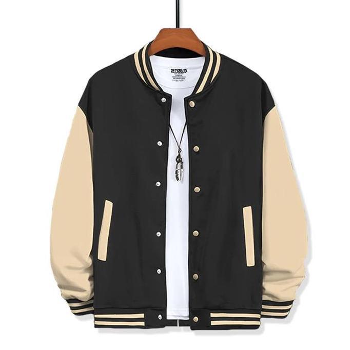 Reckblud - Jaket Varsity Baseball Kancing Polos Keren Unisex Botol Krem HM