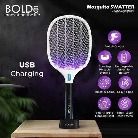Allthebest- Raket Nyamuk Bolde Swatter 2 in 1 Raket Nyamuk Otomatis Bolde Recharge