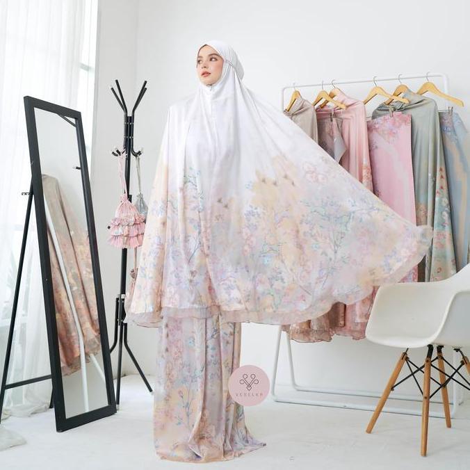 Veselka Mukena Dewasa Hawwa Snature Prayerset Jumbo Size With Sajadah Traveling Bunga atasan bawahan