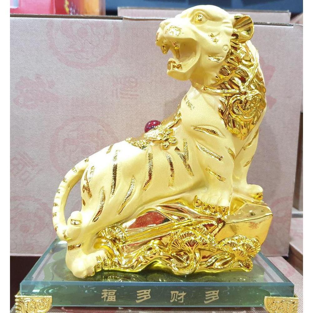 Patung Imlek Macan Harimau Rejeki Shio Emas Gold 17 Cm Kaca Resin Doff