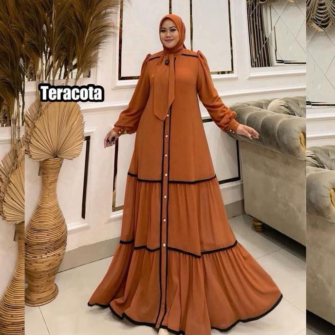 Queenasyari - Aghnia Polos Series Gamis Muslim Wanita Jumbo Dress Bahan Cerutti Babydoll Set Free Hi