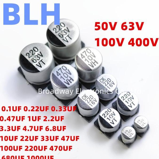 10PCS SMD Aluminum Electrolytic Capacitor 50V 63V 100V 400V 0.1UF 0.22UF 0.33UF 0.47UF 1UF 2.2UF 3.3