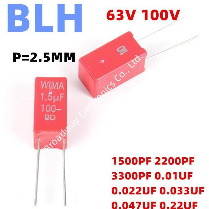 2PCS WIMA RED MKS2 2.5MM Film Capacitor Hi-Fi Audio P2.5 63V 100V 0.022UF 22NF 0.033UF 33NF 0.047UF 