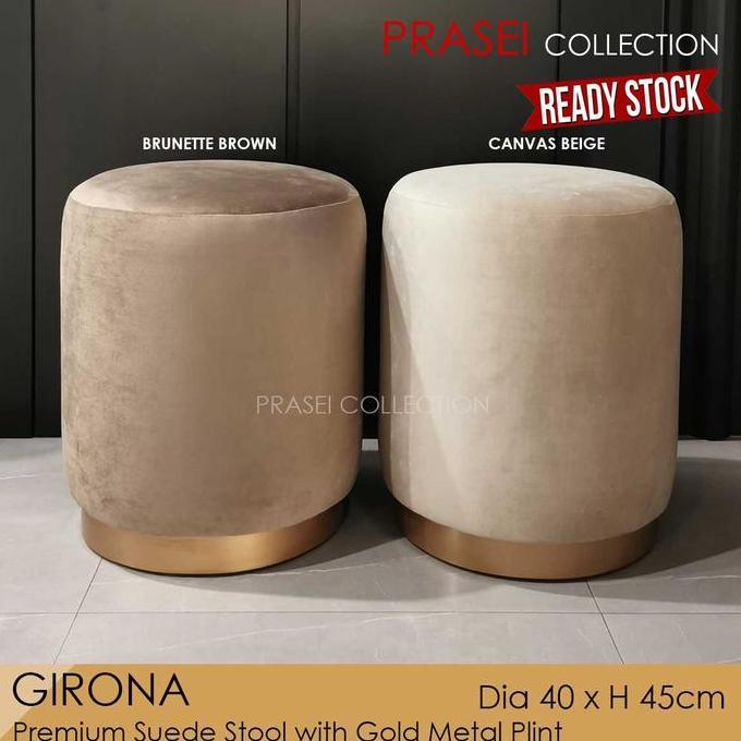 GIRONA - Luxury Suede Stool Pouf Puff Ottoman Kursi Bulat Kain Bludru HS