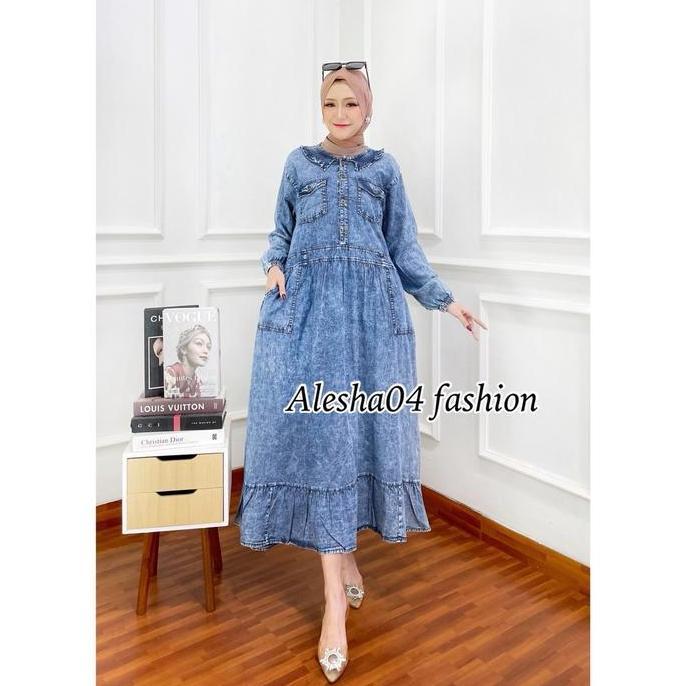 GAMIS JEANS MIDI DRES WANITA MUSLIM MODEL Panjang