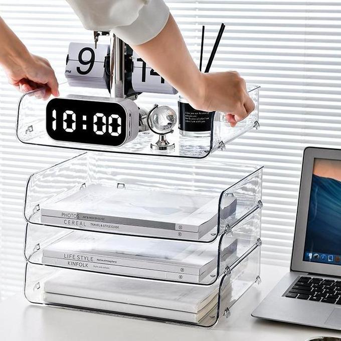 Susun Tray File Dokumen Susun Rak Kertas Organizer Document Paper Meja Kantor Transparant nampan dok