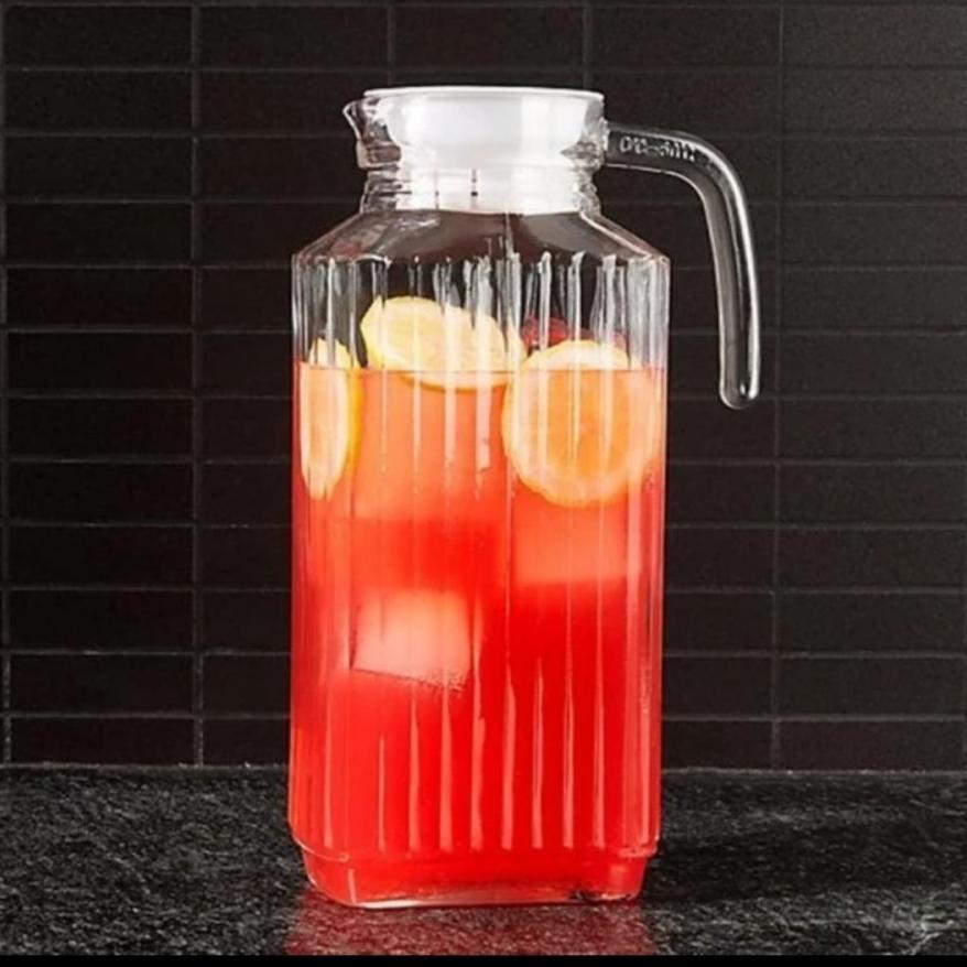 Pitcher Kulkas Kaca Beling Bening Awet Kuat Tebal Tahan Panas Kapasitas 1.8L Teko Gagang Air Minum W