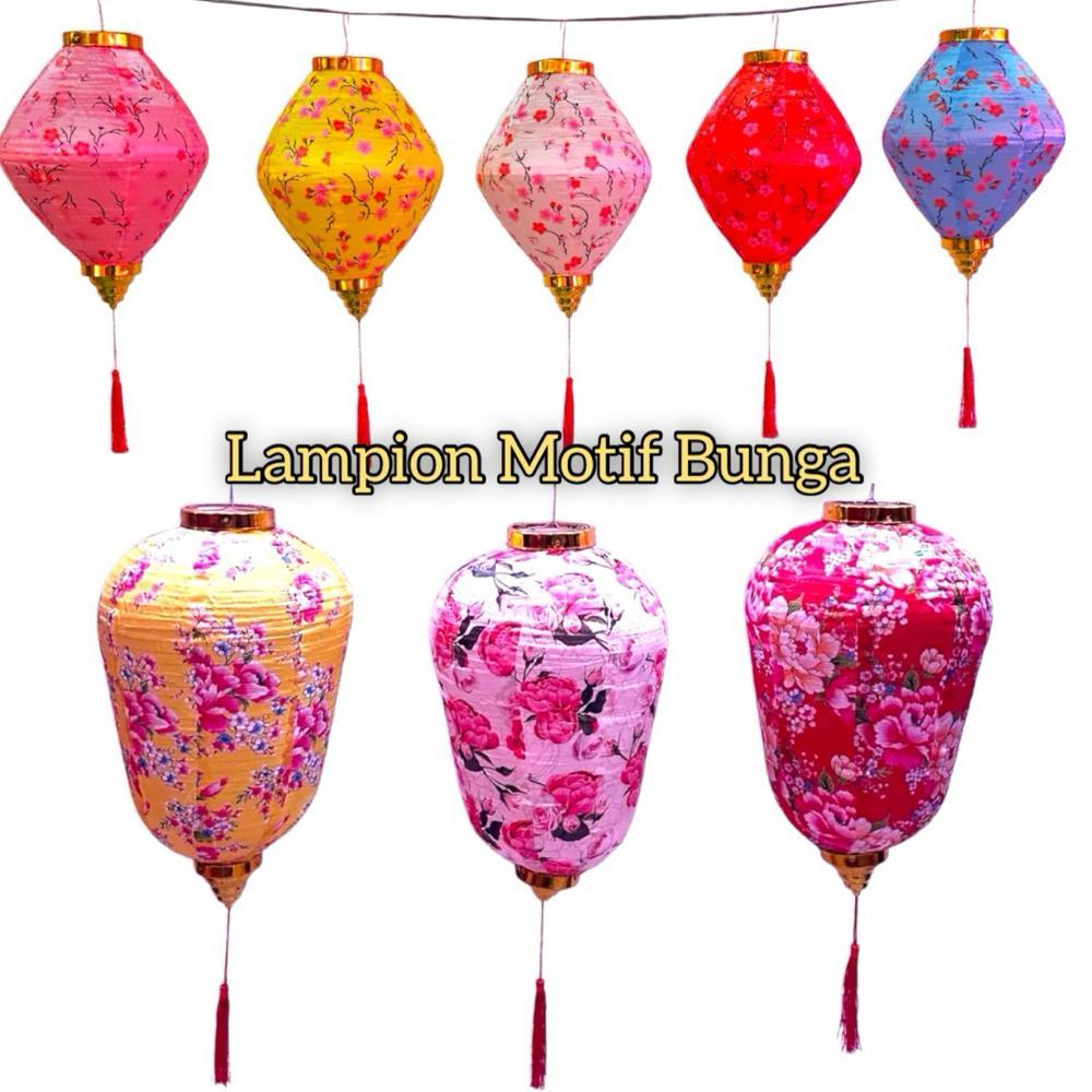 1Pc Lampion Motif Bunga Bahan Satin Hiasan Dekorasi Imlek / Ruangan Imlek Keren