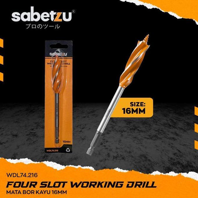 Sabetzu Mata Bor Kayu 16mm Auger Bit Three Point Four Slot Wood Working Drill Hex Handle 1/4" As Hex