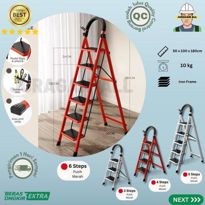 TANGGA LIPAT/TANGGA PORTABLE/TANGGA LIPAT BESI ALUMUNIUM-6 STEP MERAH