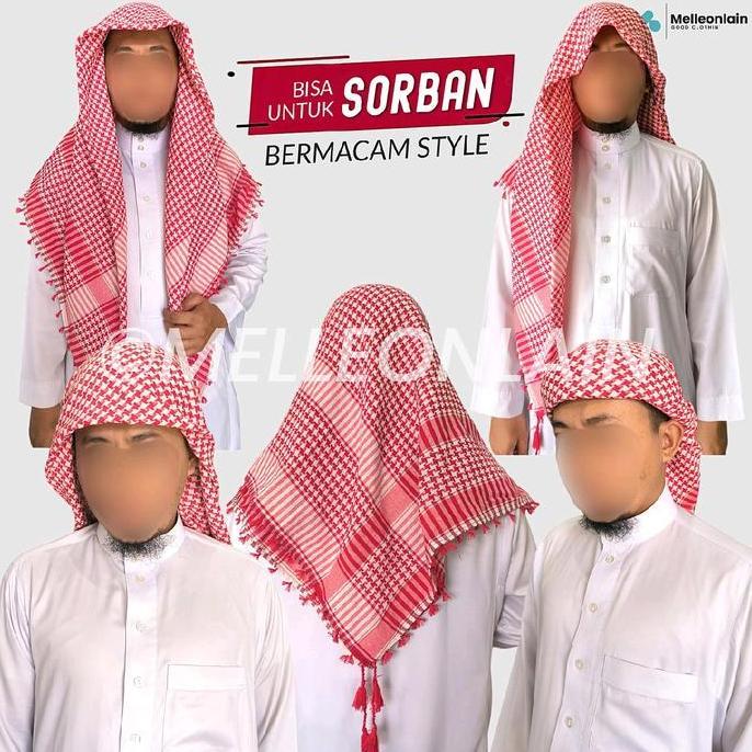 Sorban Imamah Segi Empat Motif Polos Rumbai Surban Kuncir Premium Arrabani Selendang Hadiah Syal Aks