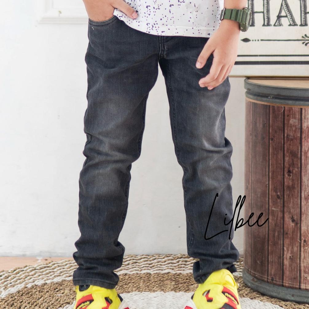 New Lilbee Celana Jeans Levis Panjang Soft Denim Anak Laki Laki Hitam Stretch Keren Cd 003