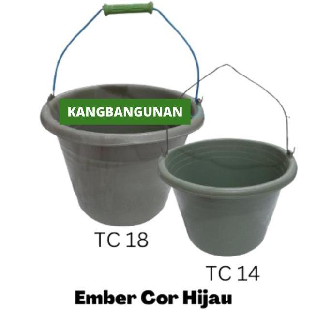 HOROZY Ember Plastik Hijau Tua TC 14 TC 18 Diameter 25cm Tinggi 17cm Serbaguna untuk Coran Semen Ado