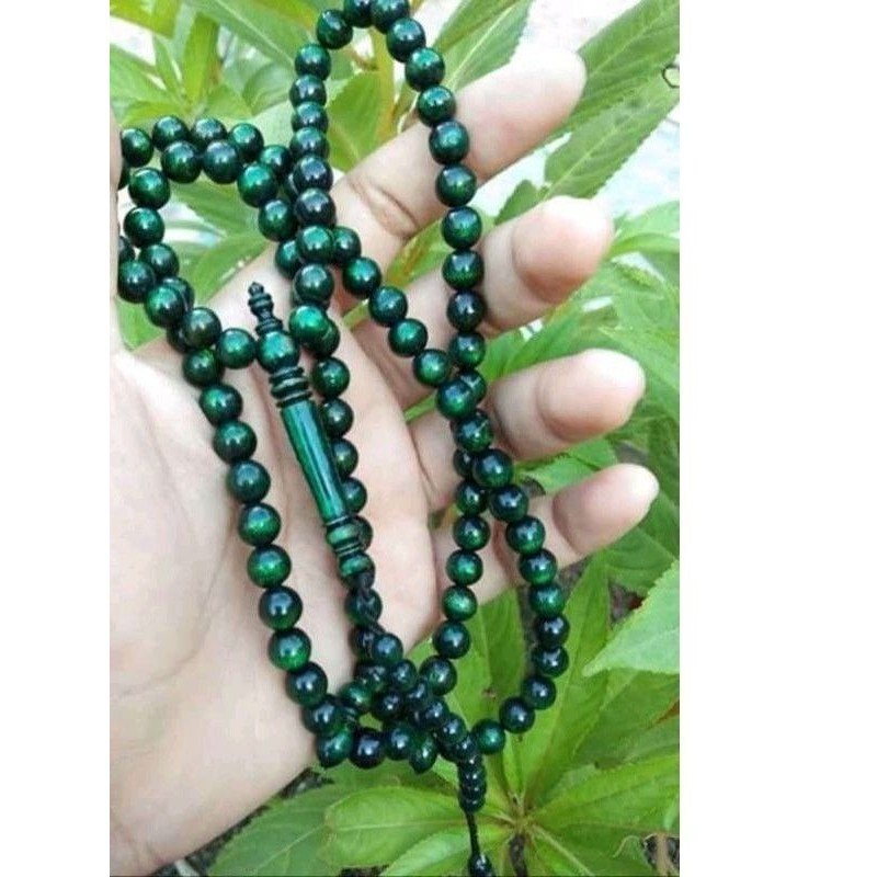 TASBIH KALUNG FOSIL AKAR BAHAR HIJAU ASLI 99 BUTIR
