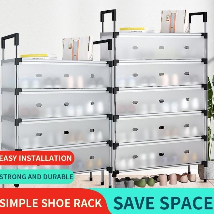 DEZOVRY Rak Sepatu Anti Debu 5/6/7 Lapis Dinding Besi Kuat Tebal Rak Tas Serbaguna Dengan Penutup Id