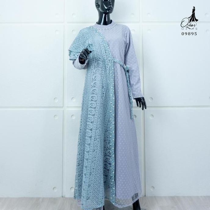 GAMIS OZIAS BROKAT KAGURA COMBI TILE 09895 JUMBO LD 120 & LD 140 I Gamis Pesta Kondangan I Gamis Mus