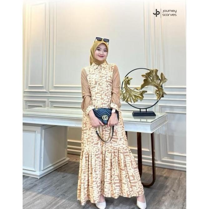 Selena Dress Journey Scarves Original  Gamis Wanita Motif Bahan Linen Lux