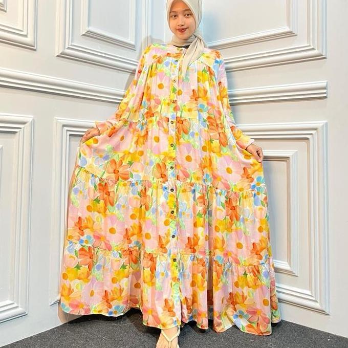 SyifaZakia-Motif Shafia Maxi Dress Bahan Rayon Premium Kancing Muslimah By SyifaZakia Gamis