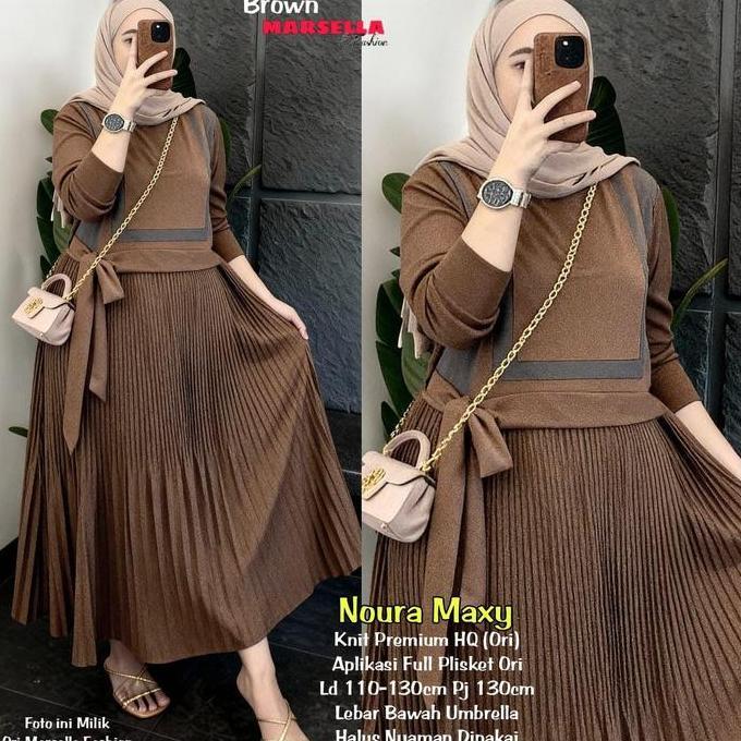 Noura Dress Maxy Modis Anggun Kekinian Bahan Knit Premium LD 110 PJ 130 Gamis Lebaran Kondangan Keki