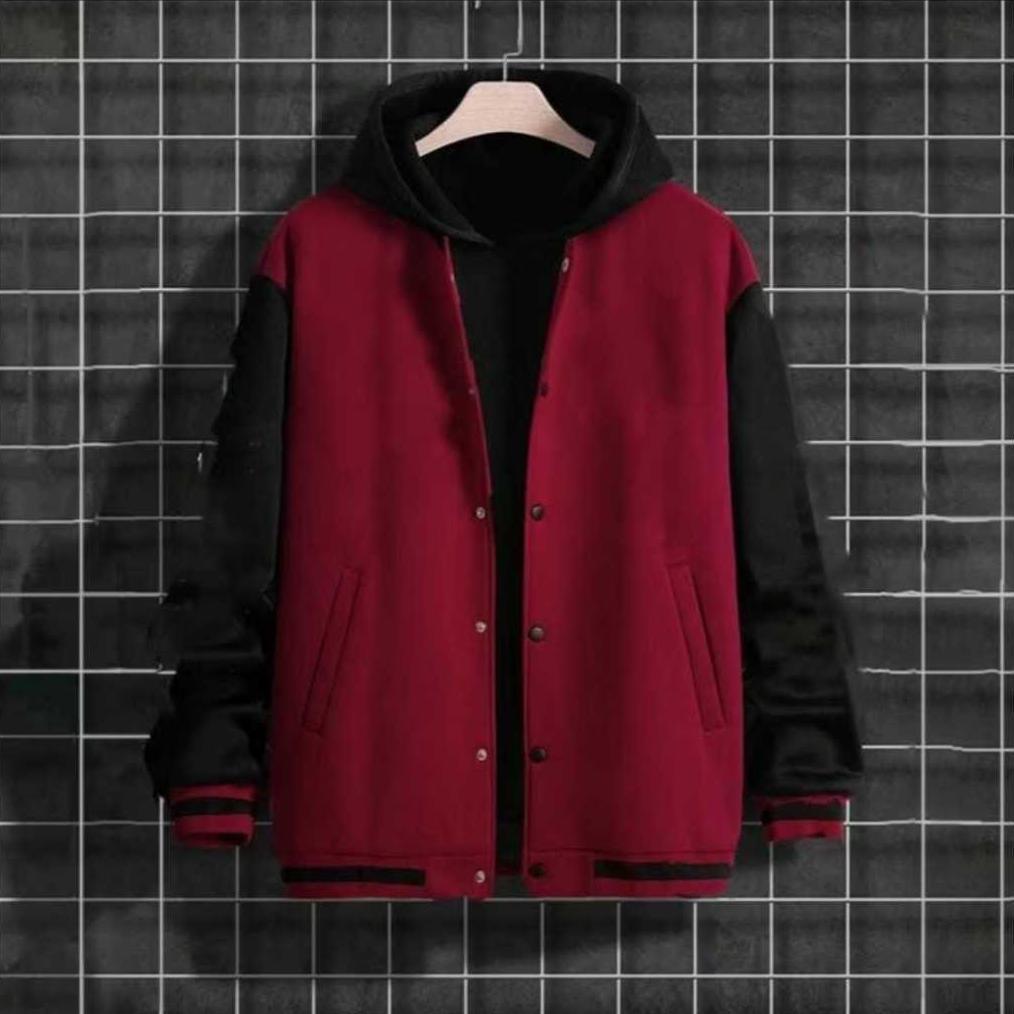 HOT PRODUCT Jaket Hoodie Varsity Hitam Cream Polos - Jaket Baseball Varsity Polos Model Kancing Prem