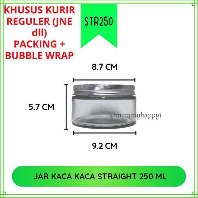 STR250 | Khusus Gojek Dan Cargo - Grosir 1 Dus Wadah Kaca Straight Jar / Toples Kaca 250 ml Tutup Ul