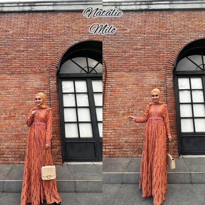 Natali Dress Brukat Gamis Wanita All Size Free Tali Ori Arraffa Syari