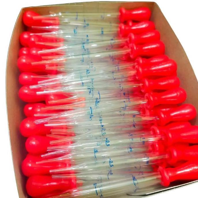 Medclean- Pipet Tetes Kaca Skala Biru 1Ml Berkualitas Od 7Mm Tebal 1Mm Isi 100Pcs/Box Dengan Karet M