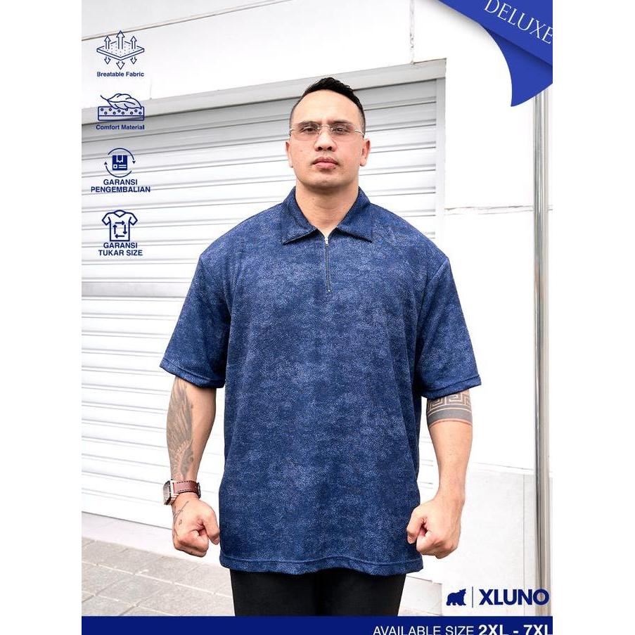 XLUNO Marvyn Polo Navy Baju Polo Jumbo Pria Big Size Lengan Pendek