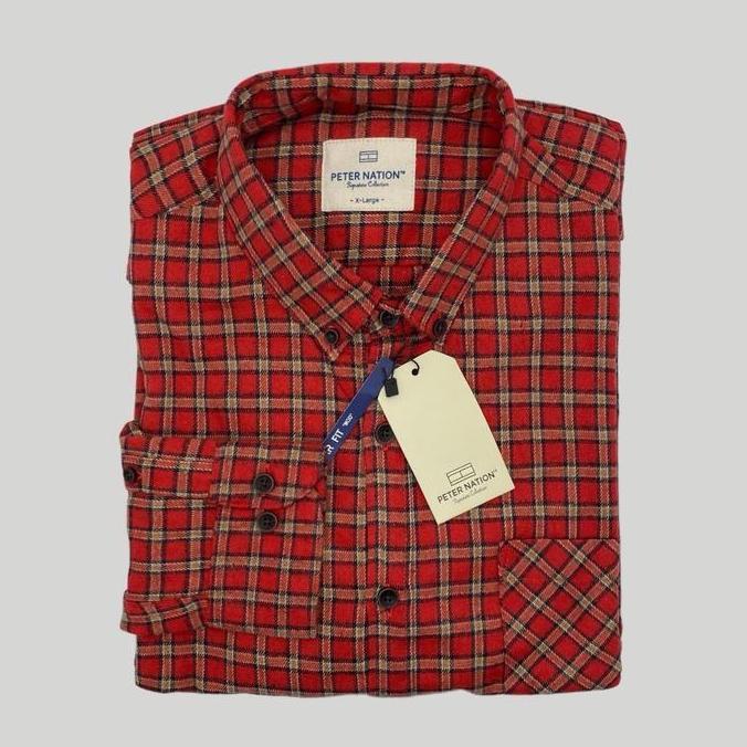Kemeja Flanel Wool PETER NATION Basic Kerah High Panjang Regular Fit Pria - Motif, Formal