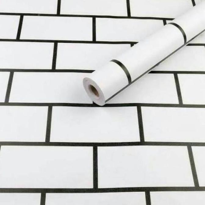 Wfhgx- Wallpaper Dinding Bata Hitam Lis Putih