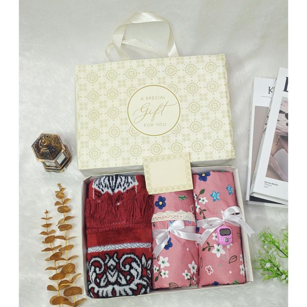 BEST SELLER HAMPER HANTARAN MUKENA MOTIF DEWASA SEJADAH TURKEY FREE TASBIH DIGITAL HADIAH GURU