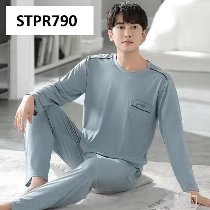 Piyama Pria Baju Tidur Pria Lengan Panjang Celana Panjang Polos